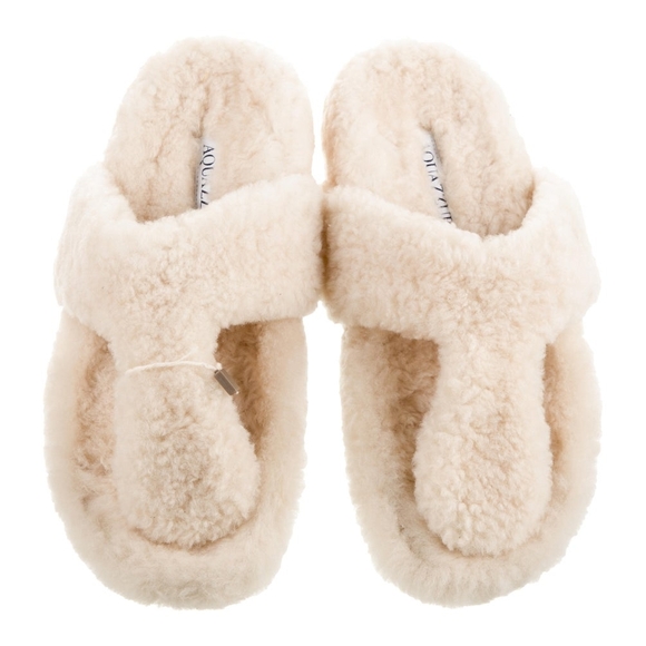 Aquazzura Shoes - Aquazzura Cream Shearling Slippers